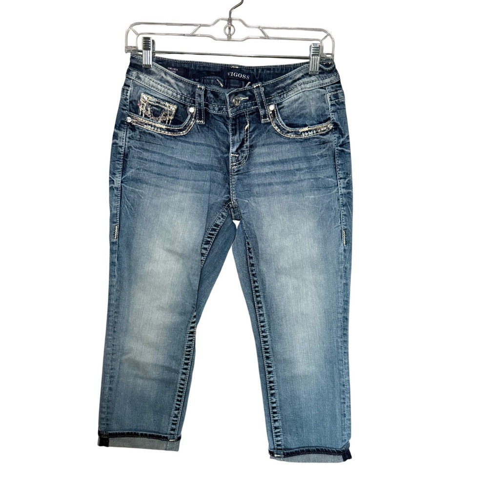 Vigoss Chelsea Capri Jeans Womens 3/4 Blue Heritage Fit Low Rise Y2K Western